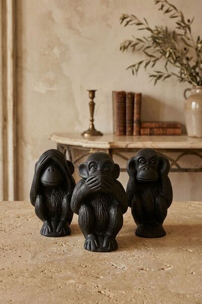 Evene Biblo Dekoratif Obje Heykel Üç Maymun Biblo Dekoratif Süs Eşyası Siyah ...