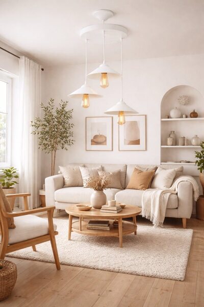 Genel Markalar Modern Japon 3'lü Rustik Avize, Şık ve Zarif Beyaz Tasarım