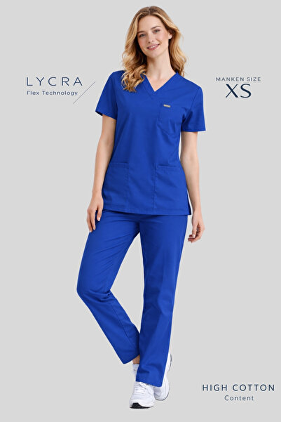 Simirna Üniforma Kobalt plava Plavi Sa likrom Set medicinskih haljina sa šišm...