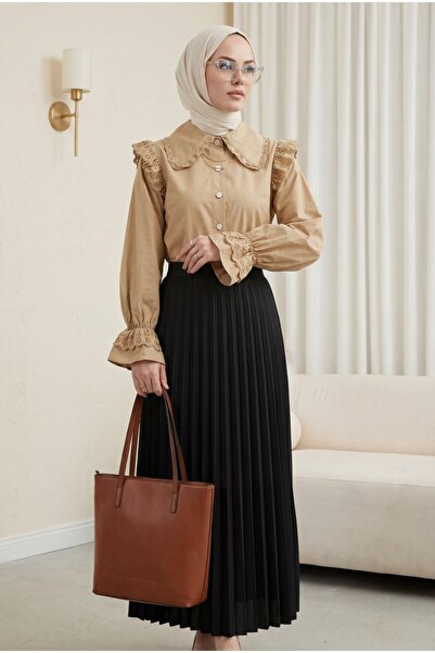 HİJABAYA Omuzu Fırfırlı Fistolu Kolu Lastikli Düğmeli Gömlek