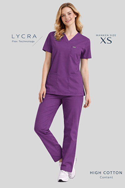 Simirna Üniforma Set de scrubs din țesătură premium mov din lycra pentru medi...