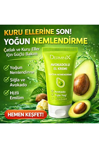 Derminix Avokadolu El Kremi 50 ml – Yoğun Nemlendirici, Hızlı Emilim, Kuru El...