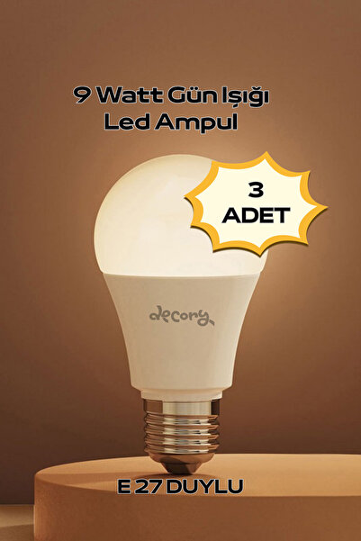 decory 3'lü Paket 9Watt E27 Duylu Led Ampül (Gün Işığı)