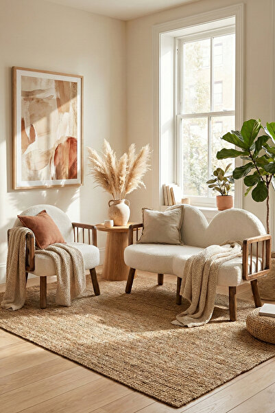 Zem Tosca Bohem Çay Seti Ceviz Ahşap, Kırık Beyaz (1 ADET IKİLİ BERJER 1 ADET...