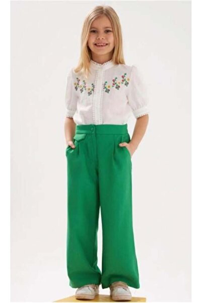 Hilal Akıncı Kids Cămașă albă cu nasturi cu perle, cu broderie pentru fete, c...