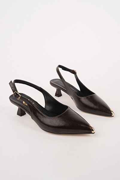 MUGGO Vuxi̇a Pointed Toe Metal Toe Detail Open Back Women's Heeled Shoes