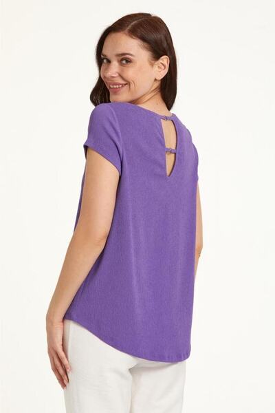 İKİLER Yuvarlak Yaka Sırtı Halka Detaylı Bluz 023-1051