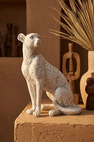 Evene Biblo Dekoratif Obje Heykel Leopar Biblo Dekoratif Süs Eşyası Beyaz Mod...