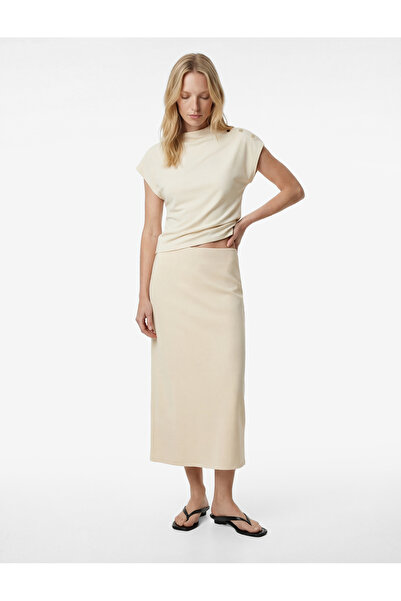 Koton Modal Fabric Accessory Button Detailed Lightweight Stand Collar Sleevel...