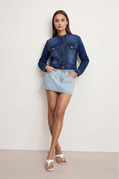 Bluewhite Ženska jakna sa dugmićima Sa likrom ležerna plava jeans jakna