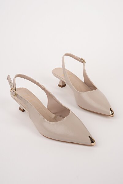 MUGGO Vuxi̇a Pointed Toe Metal Toe Detail Open Back Women's Heeled Shoes