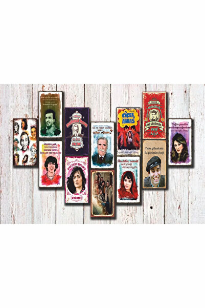 Genel Markalar 12 Parça Yeşilçam Temalı Retro Ahşap Poster / Tablo Seti