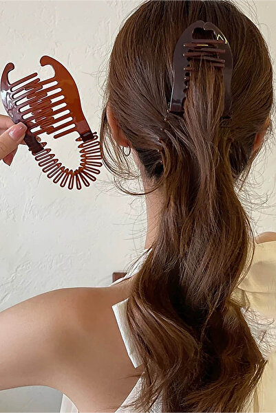 TAKIŞTIR Coada de cal elastică maro pentru coafarea părului