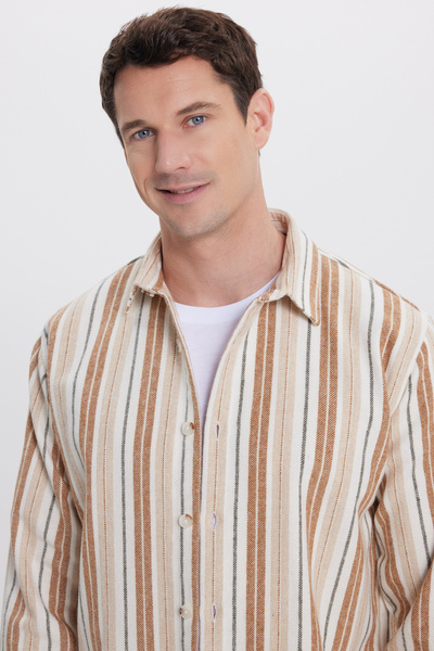 Tudors Men's Relax Fit Comfortable Cut Sports Collar Striped Lumberjack Shirt
