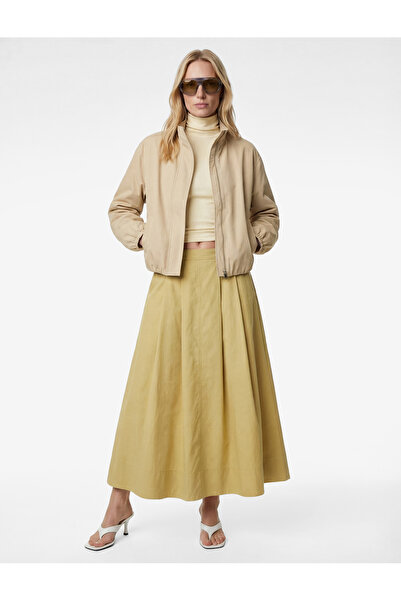 Koton Cotton A-Line Pleated Midi Skirt with Pockets