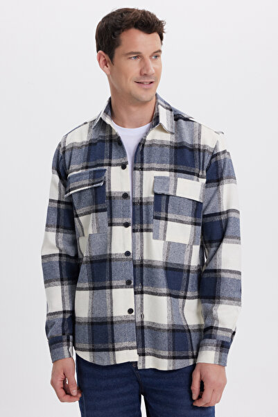 Tudors Erkek Regular Fit Klasik Kesim Çift Cep Kapaklı Kareli Oduncu Gömlek