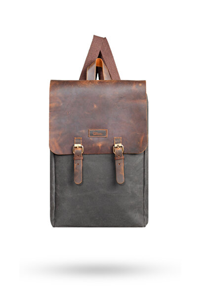 Gillario Design02 15.6 Inch Black Canvas Leather Coffee Cover Laptop Backpack