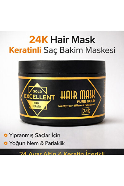 GOLD EXCELLENT 24K Hair Mask Keratinli Saç Bakım Maskesi – Yoğun Onarım & Par...
