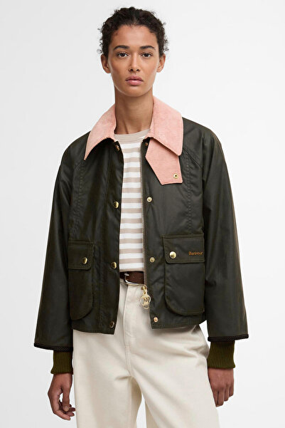 Barbour Cropped Beadnell Yağlı Ceket OL99 Archive Olive/Ancient/Gardenia