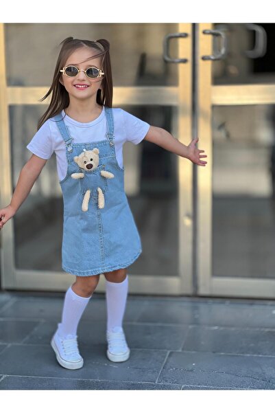 yns coolstar Ayıcıklı Kot Ayarlanabilir Askı Jile / Denim Elbise