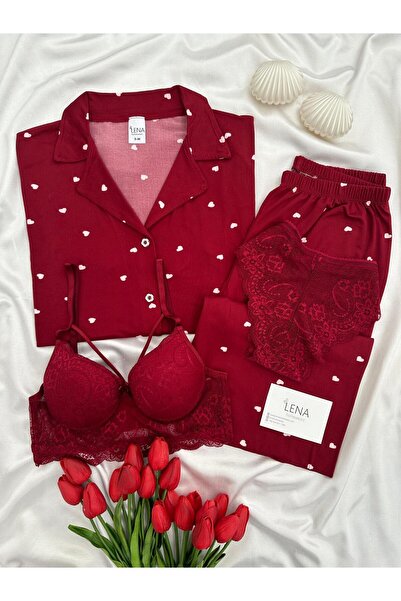 Lena Homewears Дамски комплект пижама с къс ръкав и шарка на сърце Lena Under...