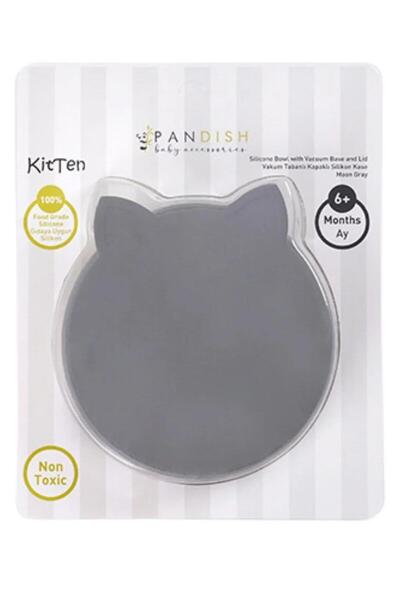 pandish Kitten Vacuum Base Silicone Bowl with Lid - Gray Standard
