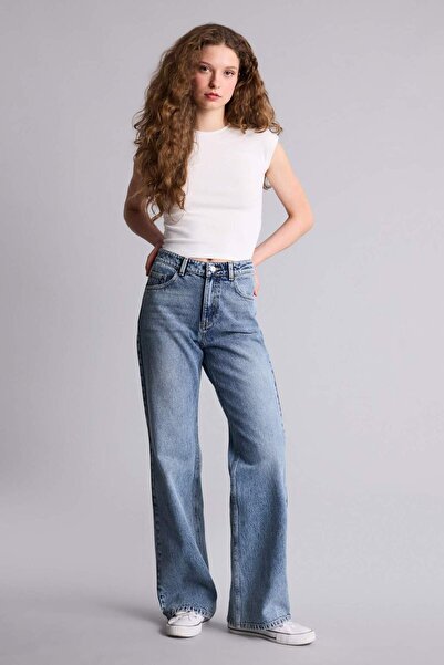 DeFacto Ravne široke Visok struk široke dugačke jeans pantalone F9596AX26SP