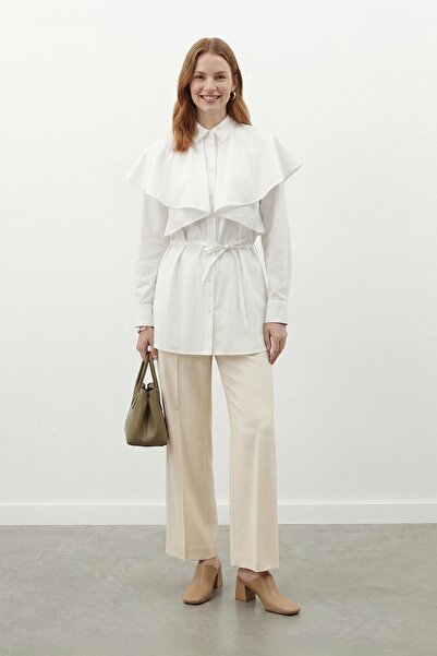 Loreen Women's Shirt with Collar, Cape Detail, and Lace-Up - 20758Gml - Ecru