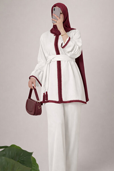 Nulivez Women's 4-Piece Set – Lace Detailed Tunic, Trousers, Belt and Scarf S...