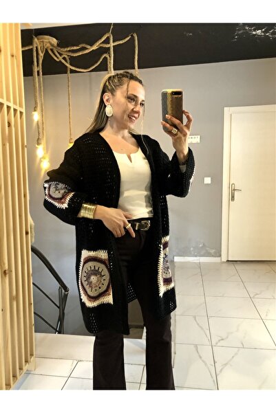 Gözde Tasarım Butik Women's Black Color Design Handmade Crochet Knitted Ethni...