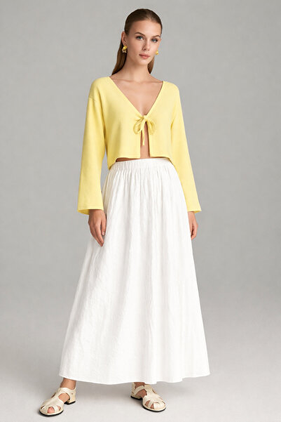 Kahra Collection White Voile Fabric Crinkled Long Lined Crush Skirt