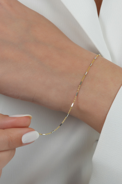 by milo jewellery 14 AYAR SADE TASARIM BEYAZ VE SARI ALTIN BİLEKLİK