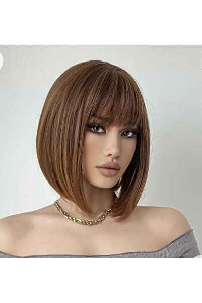 Makromehome Luxury Kumral Kısa Küt Perçemli Peruk