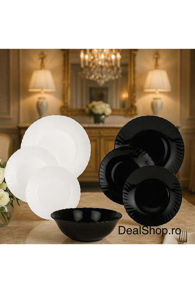 dealshopromania Set veselă rezistent la căldură opal, 19 piese, farfurii rotu...