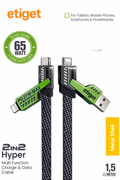 Etiget 4in1 Pd 65 Watt Android Type-c 27 Watt Iphone Halat Örgü Kırılmaz Uç 1...