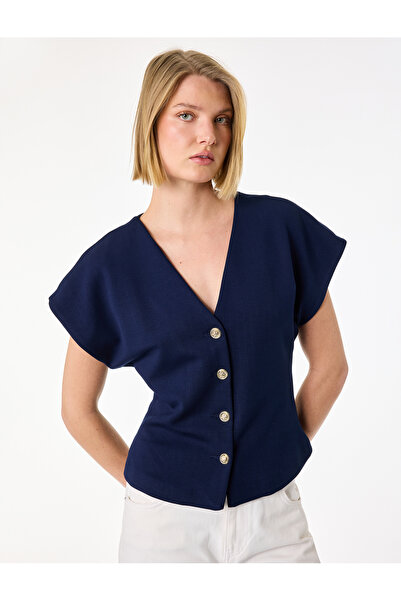 Koton Düğmeli V Yaka Kolsuz Hırka