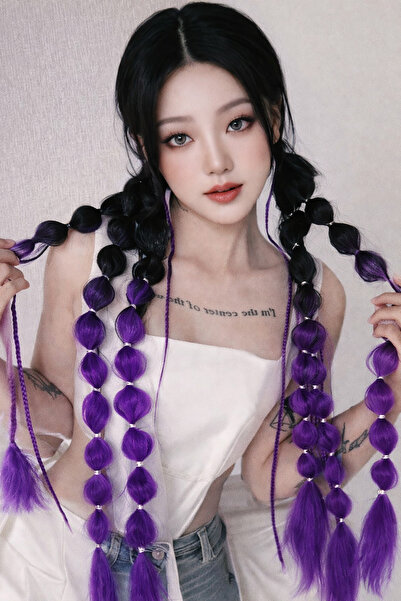 TAKIŞTIR Siyah Ve Mor Renk Saç Detaylı Lastik Toka