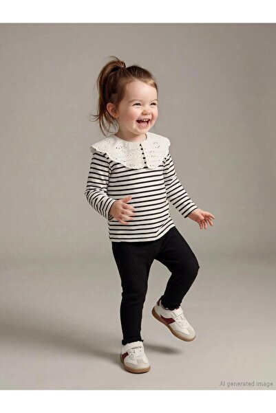 LC Waikiki Ecru Peter Pan collar Baby Girl Blouse and Leggings (S6)