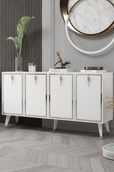 DEMONTE DECOR 8219-32DD KB150 KONSOL, TV ÜNİTESİ BEYAZ-GÜMÜŞ