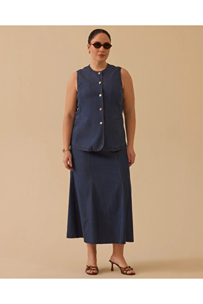 Gala-Xi Plus Size Semi-Elastic Waist Jean Skirt