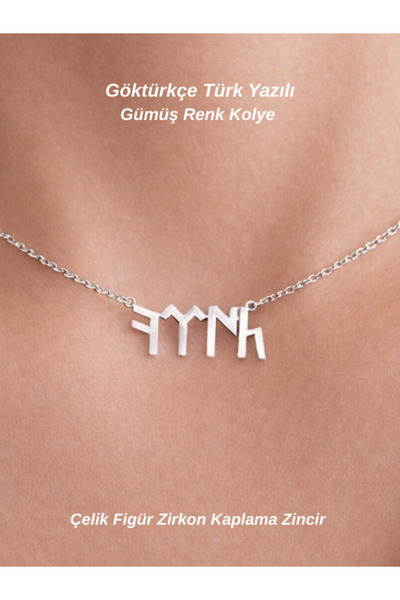 Tuana Trend Göktürkçe Türk Yazılı Çelik İsim Zirkon Kaplama Zincir Gümüş Renk...