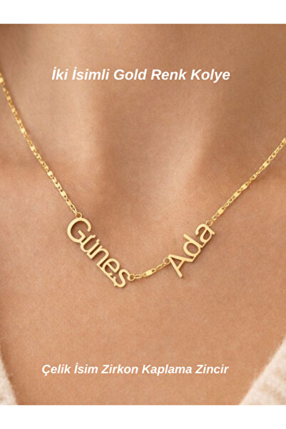 Tuana Trend İkili İsim Kolye Çelik İsim Zirkon Kaplama Zincir Düz Font Zarif ...