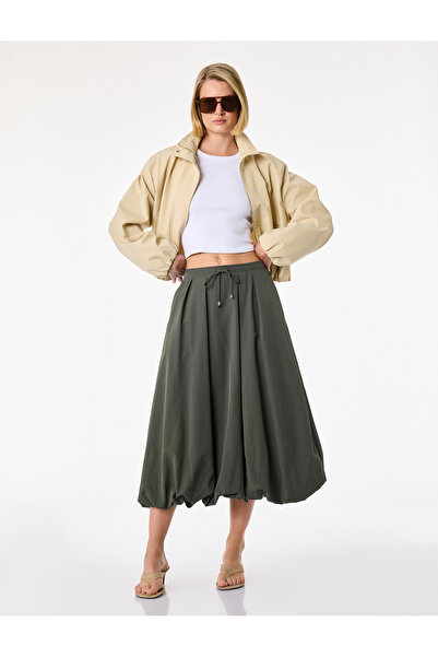 Koton Drawstring Waist Parachute Fabric Pocketed Midi Balloon Skirt