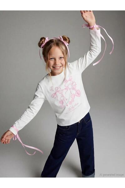 LC Waikiki Μπλουζάκι για κορίτσια με στάμπα και λαιμόκοψη ποδηλάτου (S6)