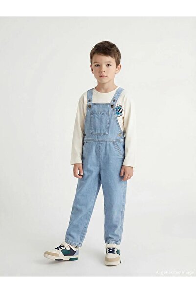LC Waikiki Indigo četvrtasti izrez Dečački džins kombinezon (S6)