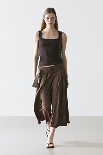 Massimo Dutti Pilili midi şort etek