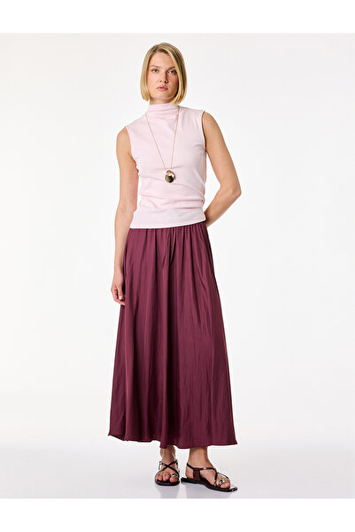 Koton Beli Lace-Up Flared Long Satin Skirt
