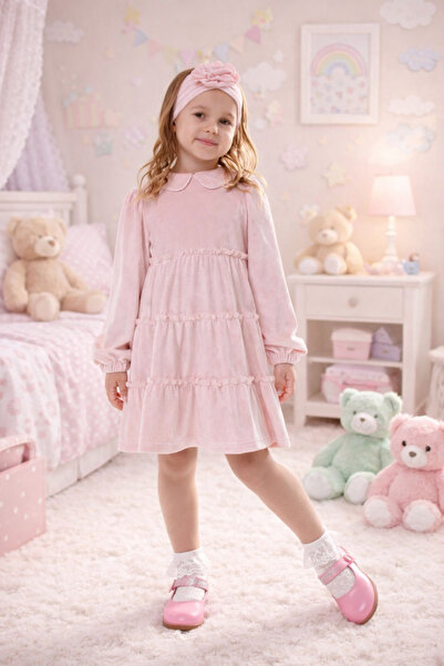 SUZIE Set Rochie Fetițe 6 Ani Roz – Model Sweet Sofia, Mânecă Lungă, Guler Pe...