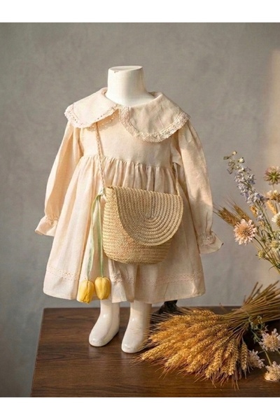 Mini Chics Laleli Cırt cırtlı Hasır Kız Çocuk Çantası