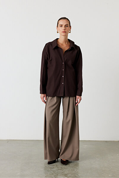 FACETTE oversized Πουκάμισο Ποπλίνα Πικρό Καφέ